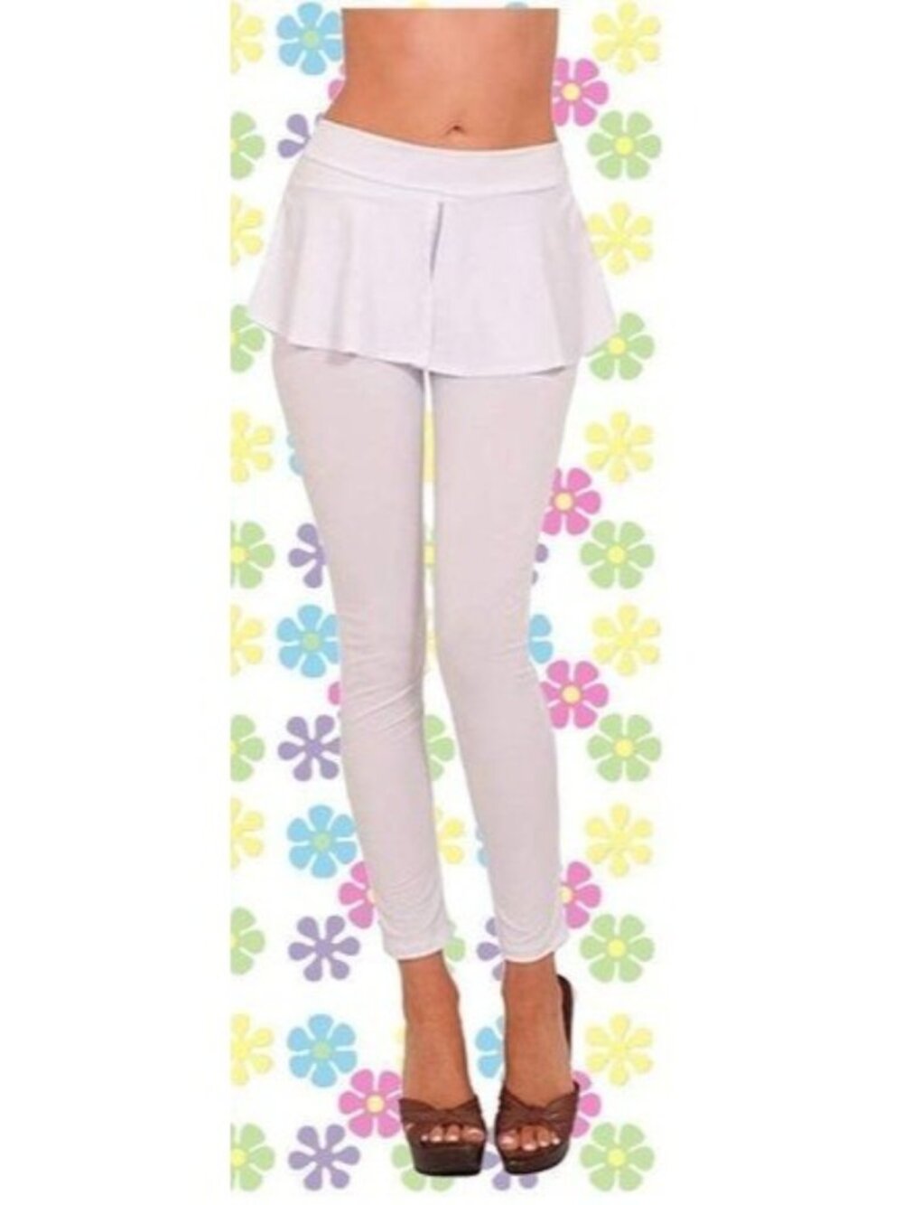 NEW Hot & Trendy Women's SM White Mid Rise Peplum Pants Stretch Leggings